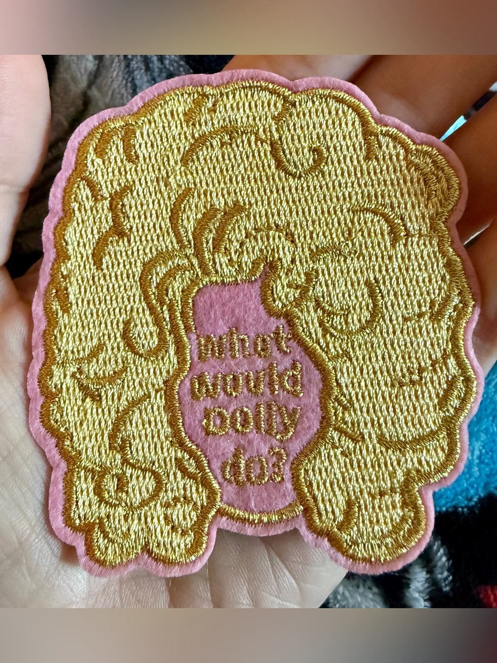 New What Would Dolly Do Big Hair Patch Embroidered Iron-On Country Cowgirl Pink